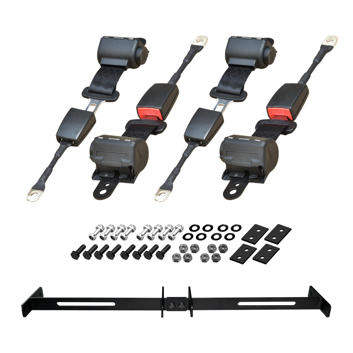 Orle Oko front bracket seat belt secures four passengers on compatible golf carts.