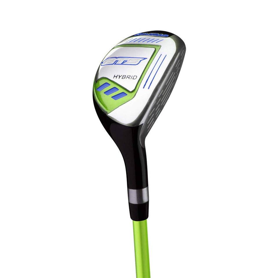 Orlimar ATS Junior 5-hybrid front view with lime-blue finish for easy course ID.