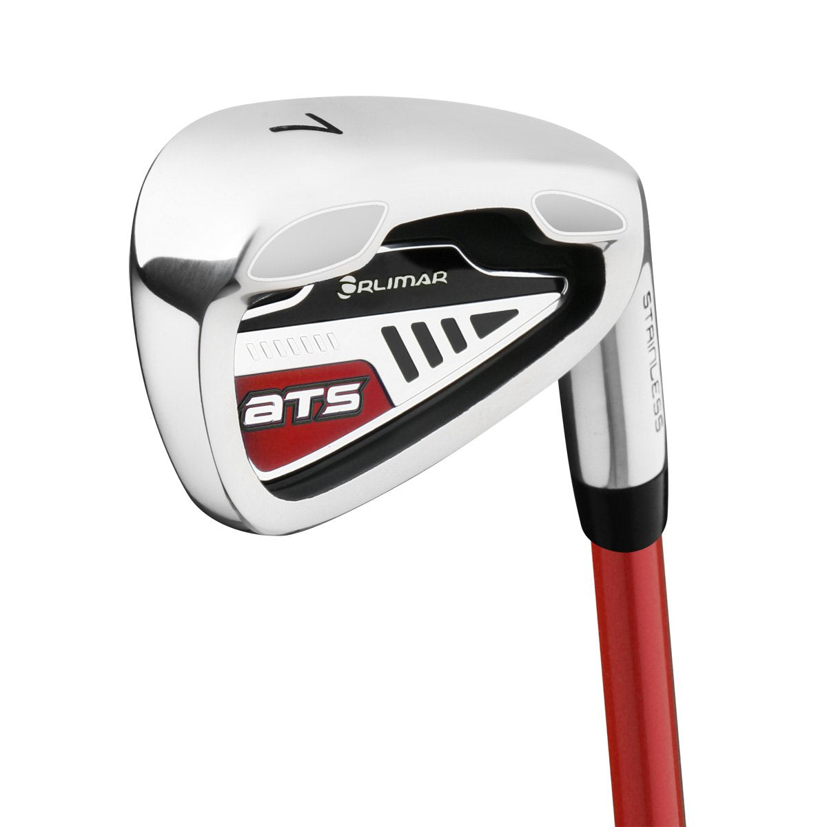 Orlimar ATS Junior 7-iron left-handed setup aids beginner-friendly high launch.