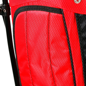 Orlimar ATS Junior stand bag pocket detail shows four zip pockets and a mesh pocket.