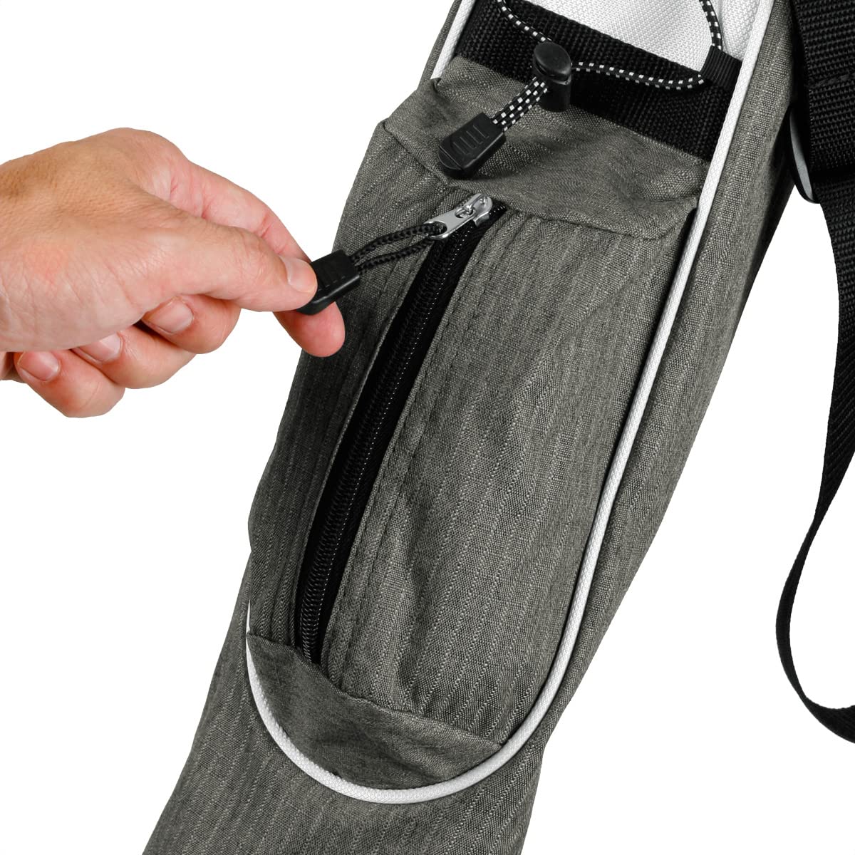 Orlimar Pitch ’n Putt bag stand deployed for upright stance on turf