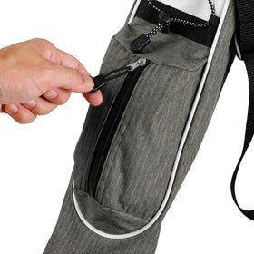 Orlimar Pitch ’n Putt bag stand deployed for upright stance on turf