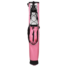 Orlimar Pitch ’n Putt Rose Pink bag with stand deployed on the green.