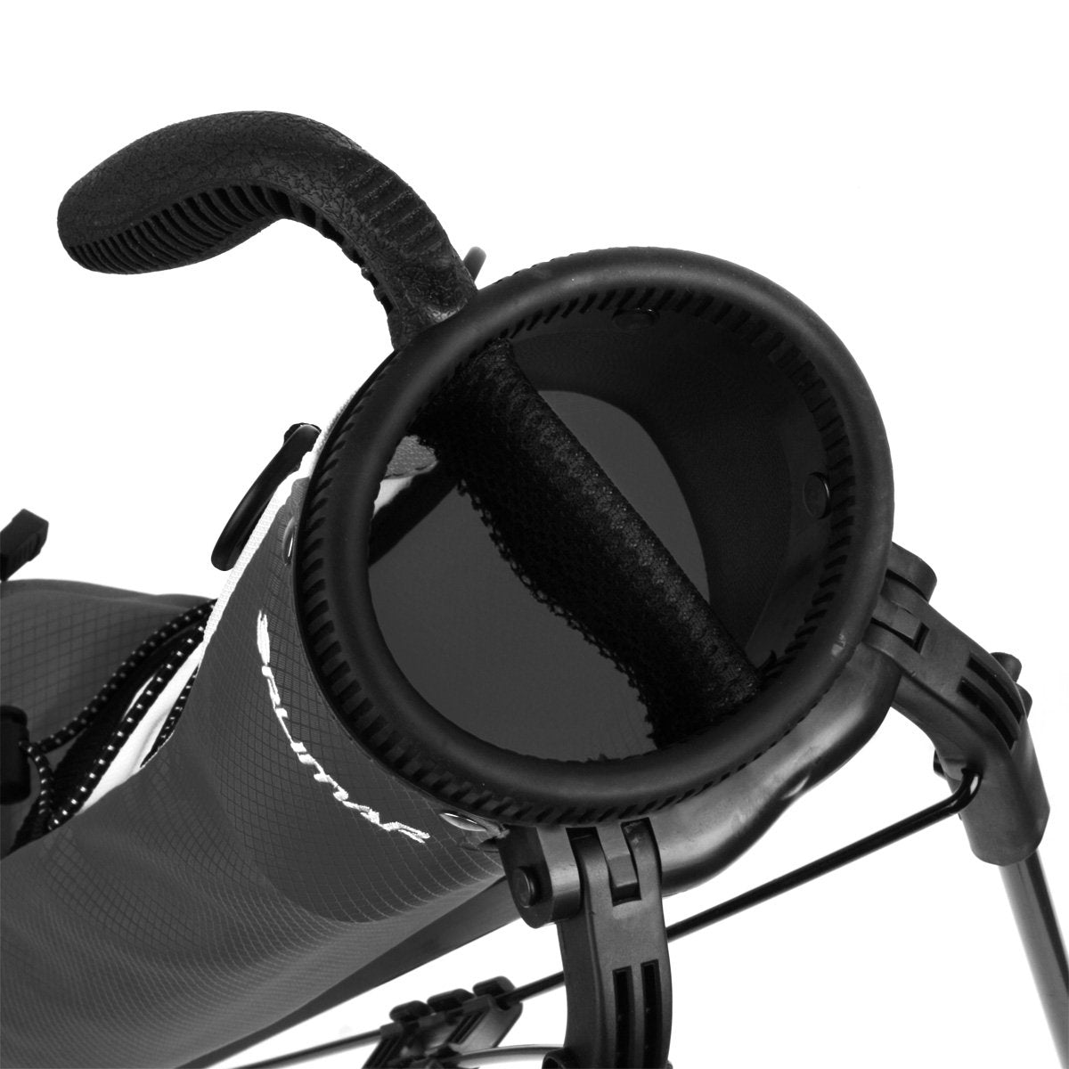 Orlimar Pitch and Putt lightweight bag strap carry demonstrates dual carry option.