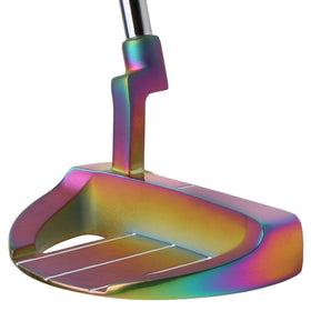 Orlimar Tangent T1 mallet putter high moi improves forgiveness on off-center strikes.