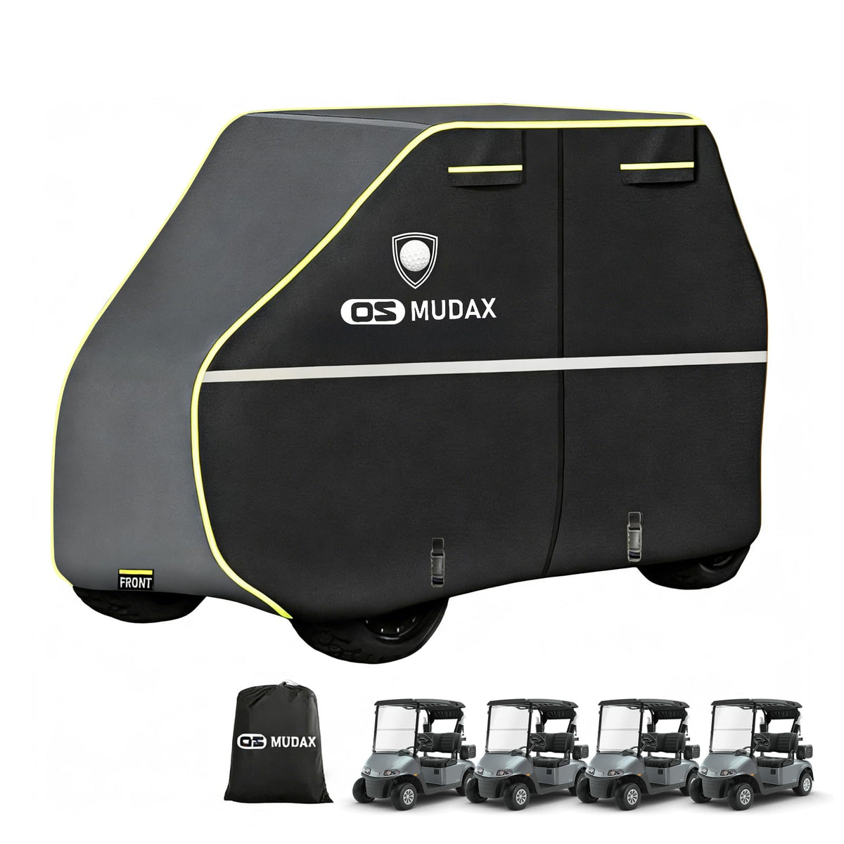 Osmudax golf cart cover front view with reflective edge for nighttime safety