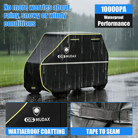 Osmudax golf cart cover side view showing zippers and weatherproof fabric for protection