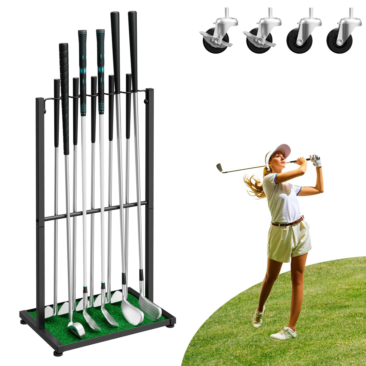OYEAL golf club holder stand with ten slots for organized storage.