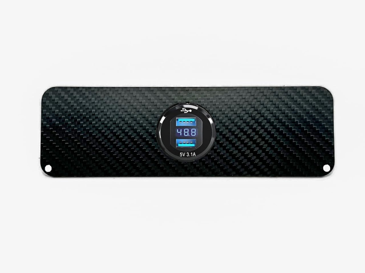 OZ-USA carbon fiber dash cover over golf ball holder for premium style and organization.