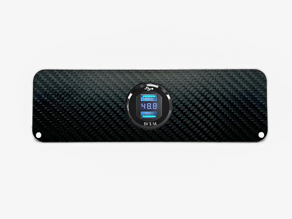 OZ-USA carbon fiber dash cover over golf ball holder for premium style and organization.
