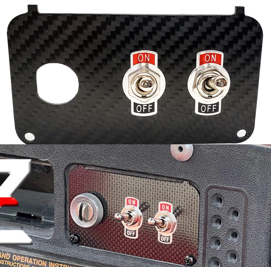 OZ-USA carbon fiber key switch plate mounted on EZ-GO TXT Medalist for premium accessory control.