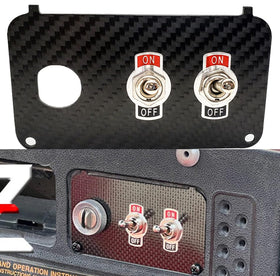 OZ-USA carbon fiber key switch plate mounted on EZ-GO TXT Medalist for premium accessory control.