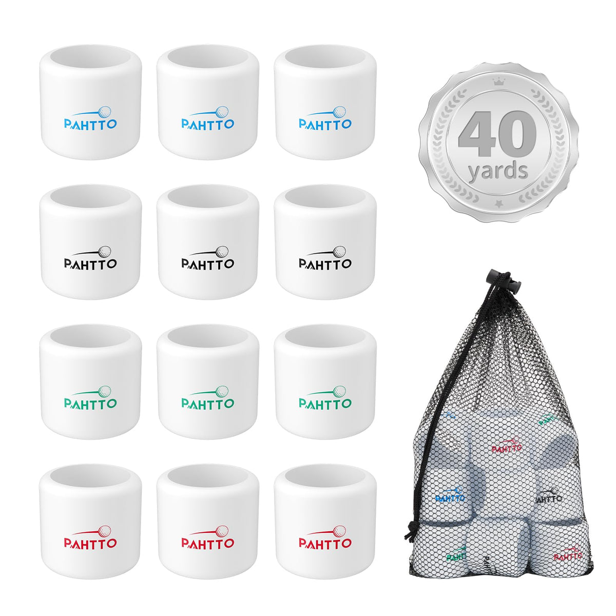 PAHTTO practice golf balls 12-pack for backyard practice with controlled flight.