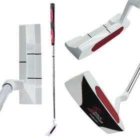 Palm Springs E2i White Tour 1 left handed putter blade view emphasizes stability