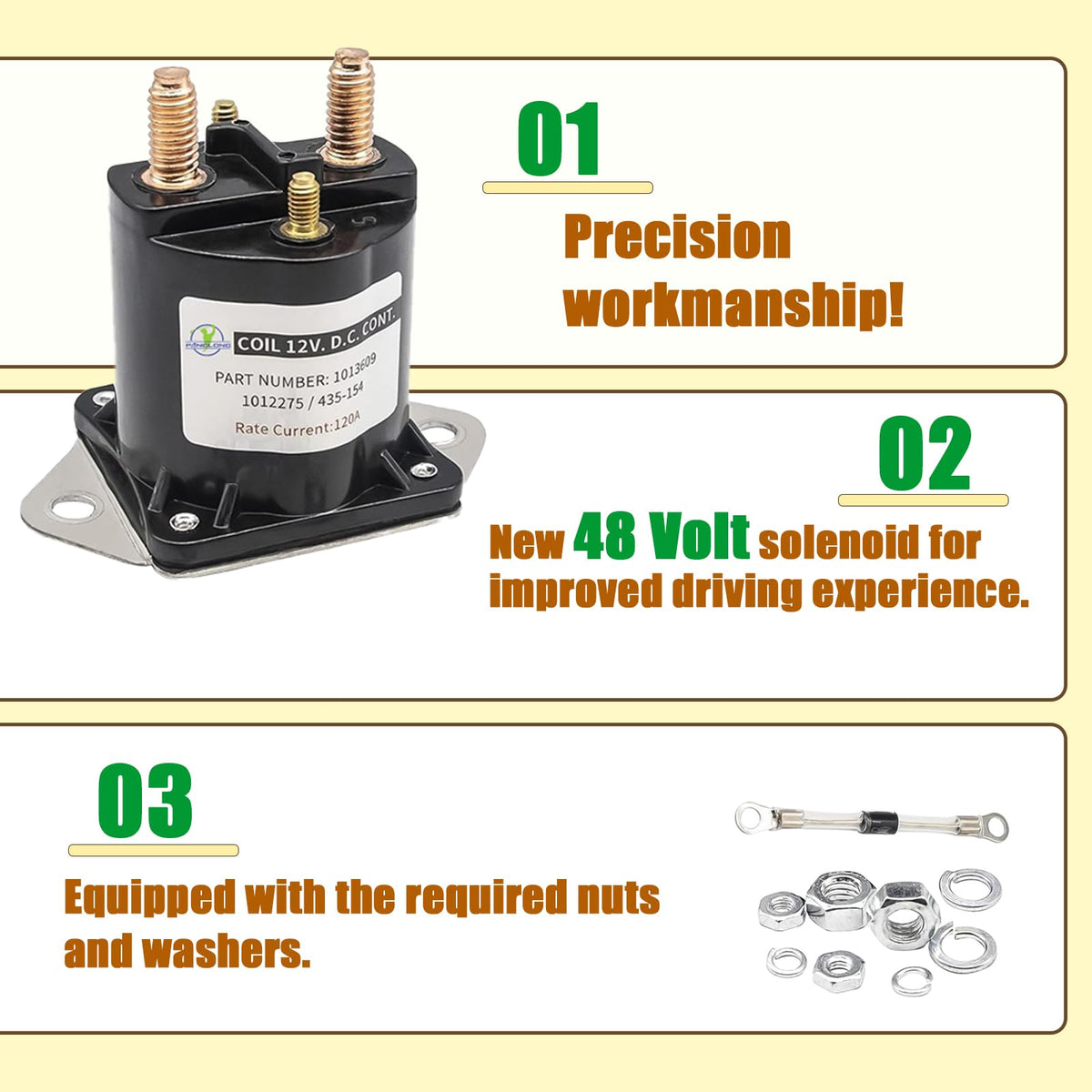 Panglong 12V solenoid relay with diode for Club Car DS/Precedent, durable replacement.