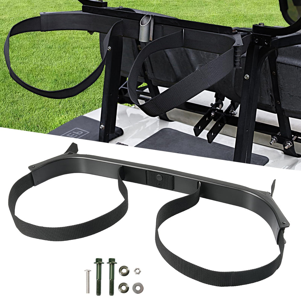 Panglong 2-seat DS golf bag attachment bracket securely holds a bag on rides.
