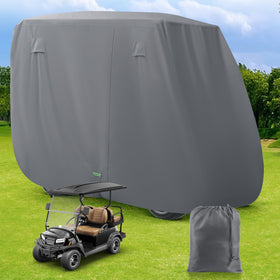 Panglong 420D golf cart cover in gray shields cart from sun and dust.