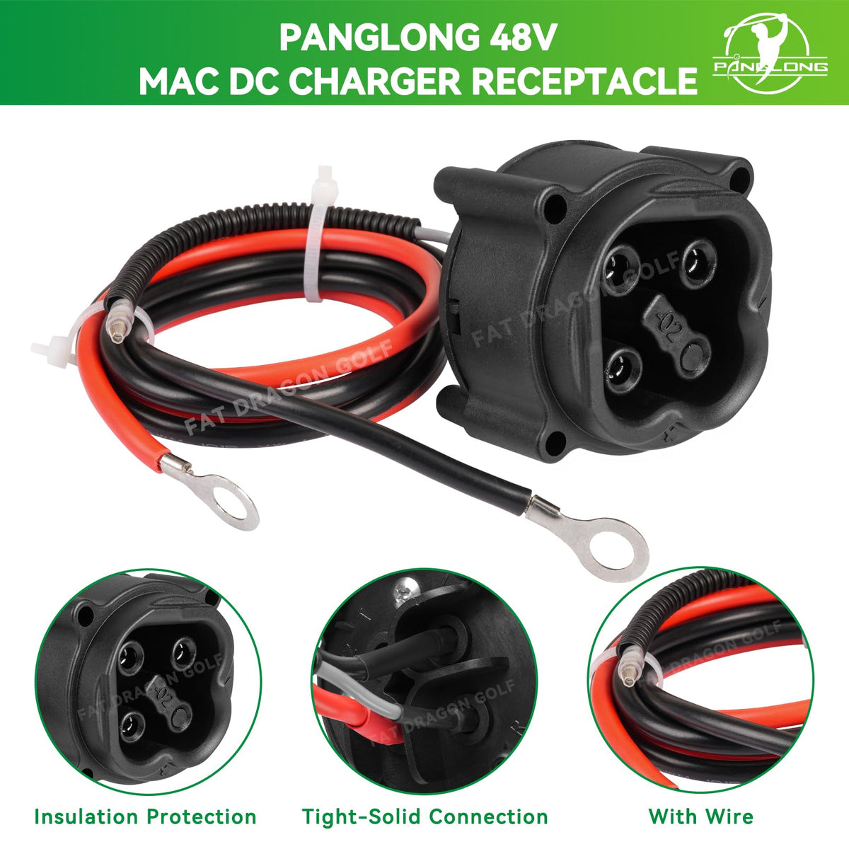 Panglong 48V MAC DC charger receptacle with harness included simplifies installation.