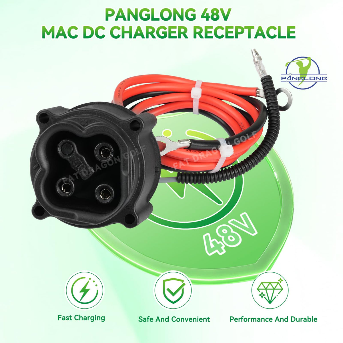 Panglong 48V MAC DC charger receptacle shell insulated protects contacts and durability.