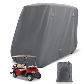 Panglong 620D gray front view golf cart cover protects against rain and dust.