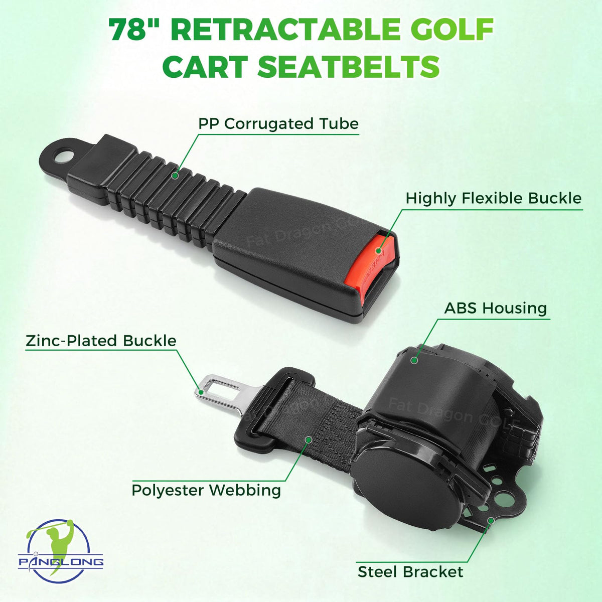 Panglong universal-fit seat belts compatible with Yamaha, Club Car, EZGO carts