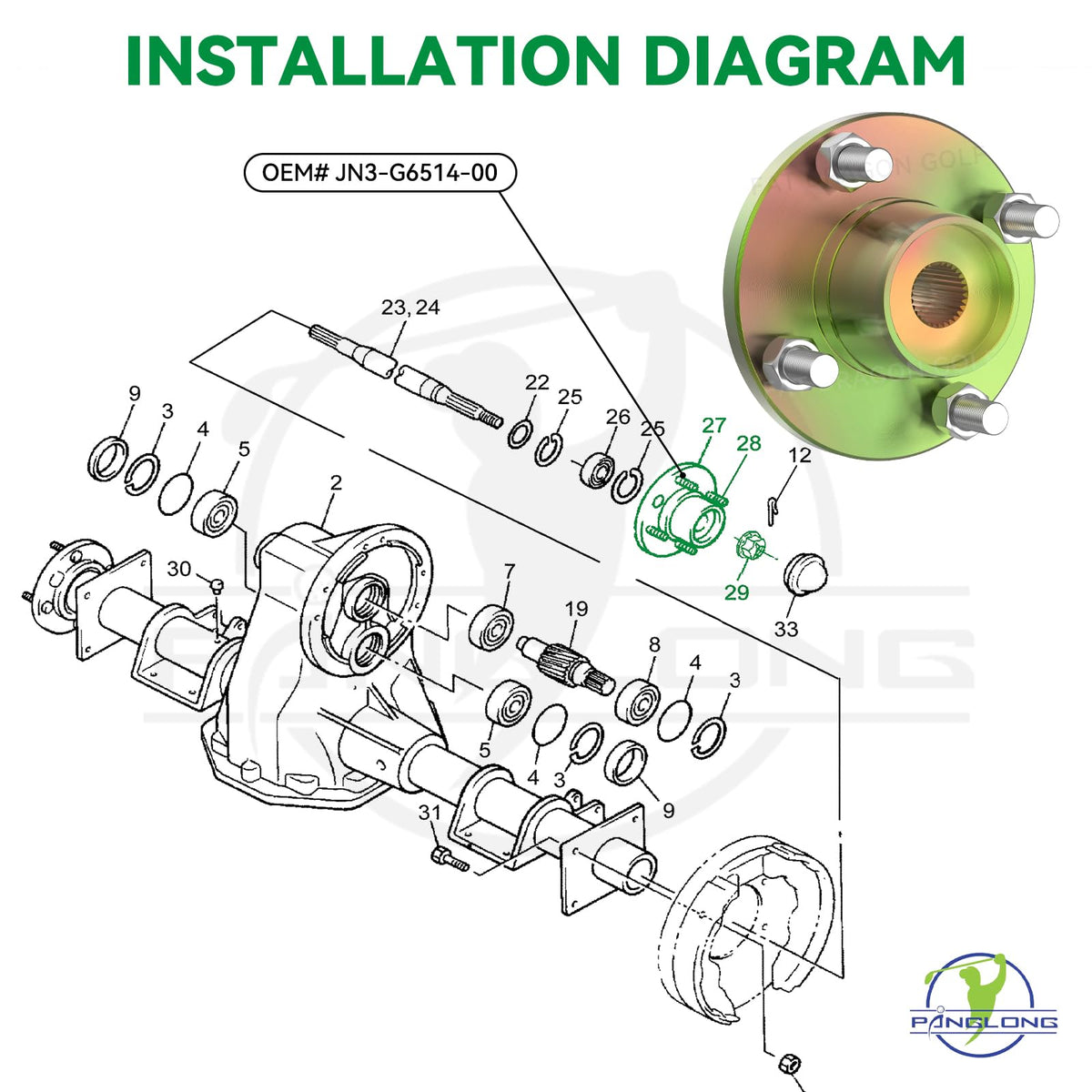Panglong rear axle hub with bearings compatibility supports smooth operation.