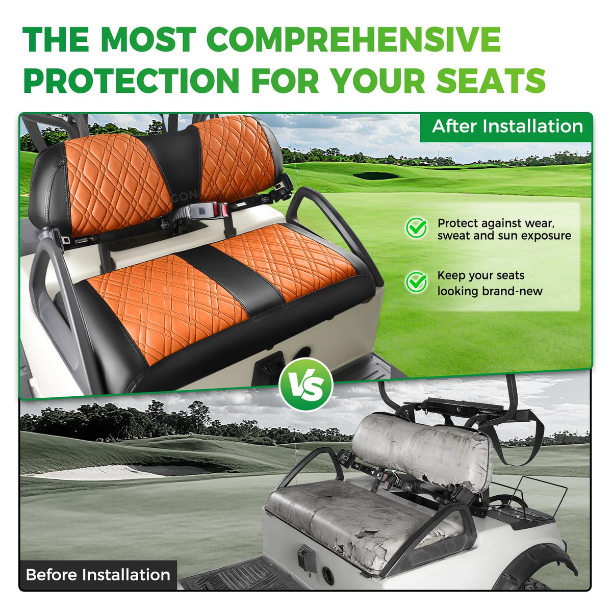 Panglong black PVC leather front seat cover illustrating waterproof protection.