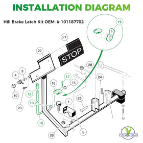 Panglong brake latch assembly with pawl and rod, simplifies repair.