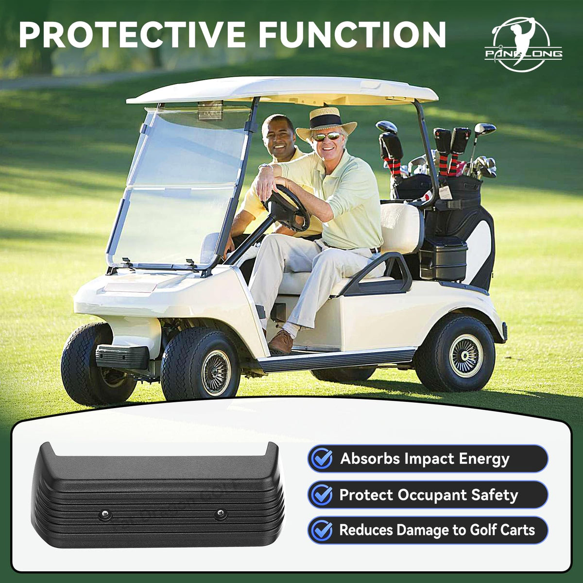 Panglong bumper on Club Car DS side view emphasizes precise fit.