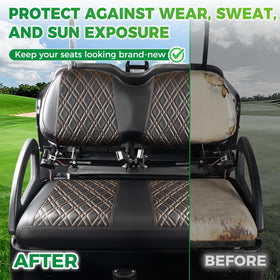 Panglong Club Car Precedent front seat covers, black PVC leather close-up showing smooth surface