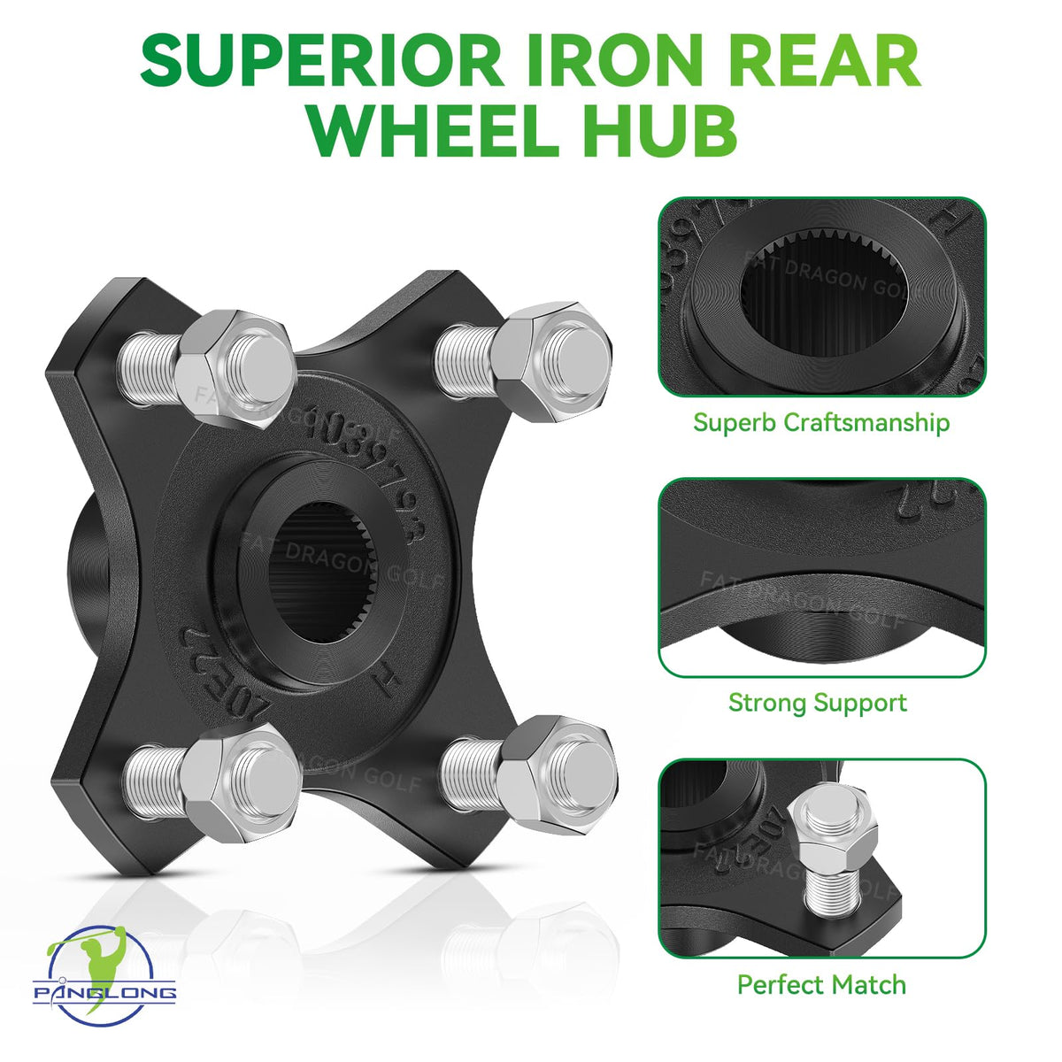 Panglong Club Car rear hub 2015+ highlighting compatibility and alignment