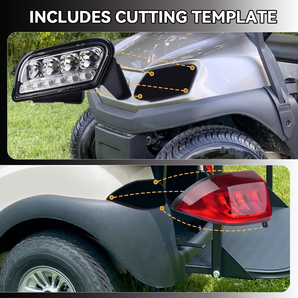 Panglong Club Car Tempo right headlight provides bright illumination for night riding