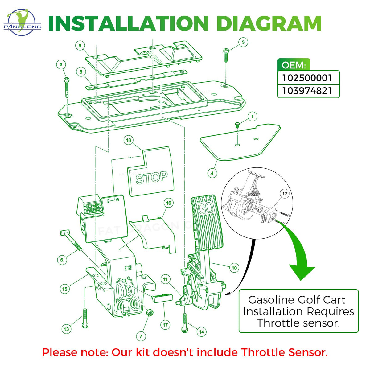 Panglong OEM references confirm compatibility with Club Car 102500001 and 103974821.