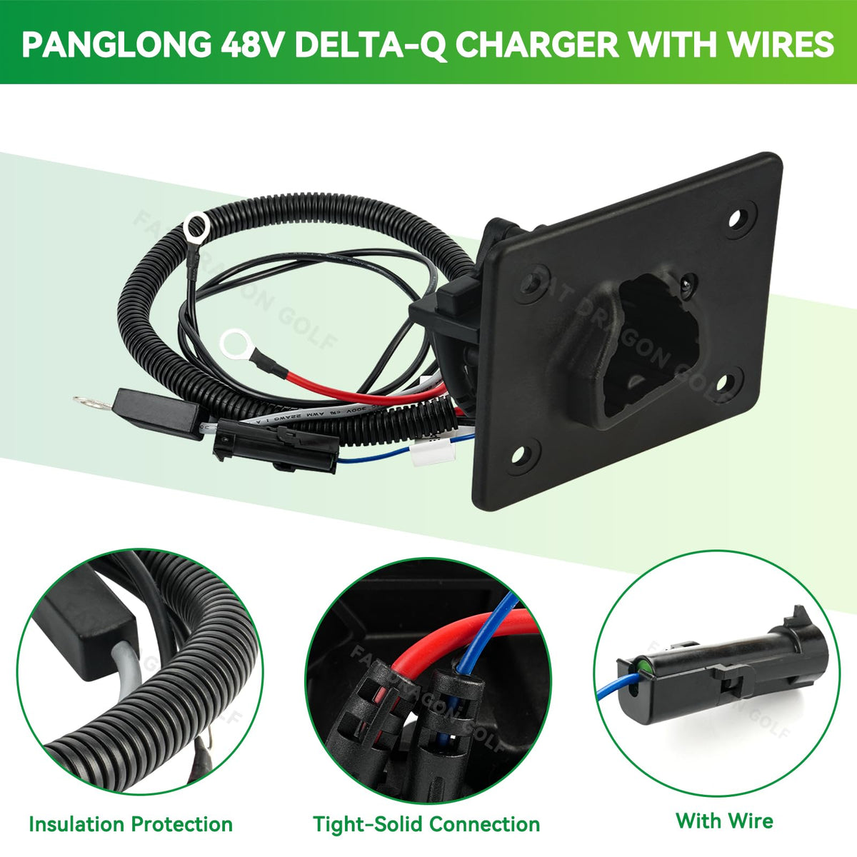 Panglong Delta-Q charger port with DC cord ensures quick connection for EZGO RXV.