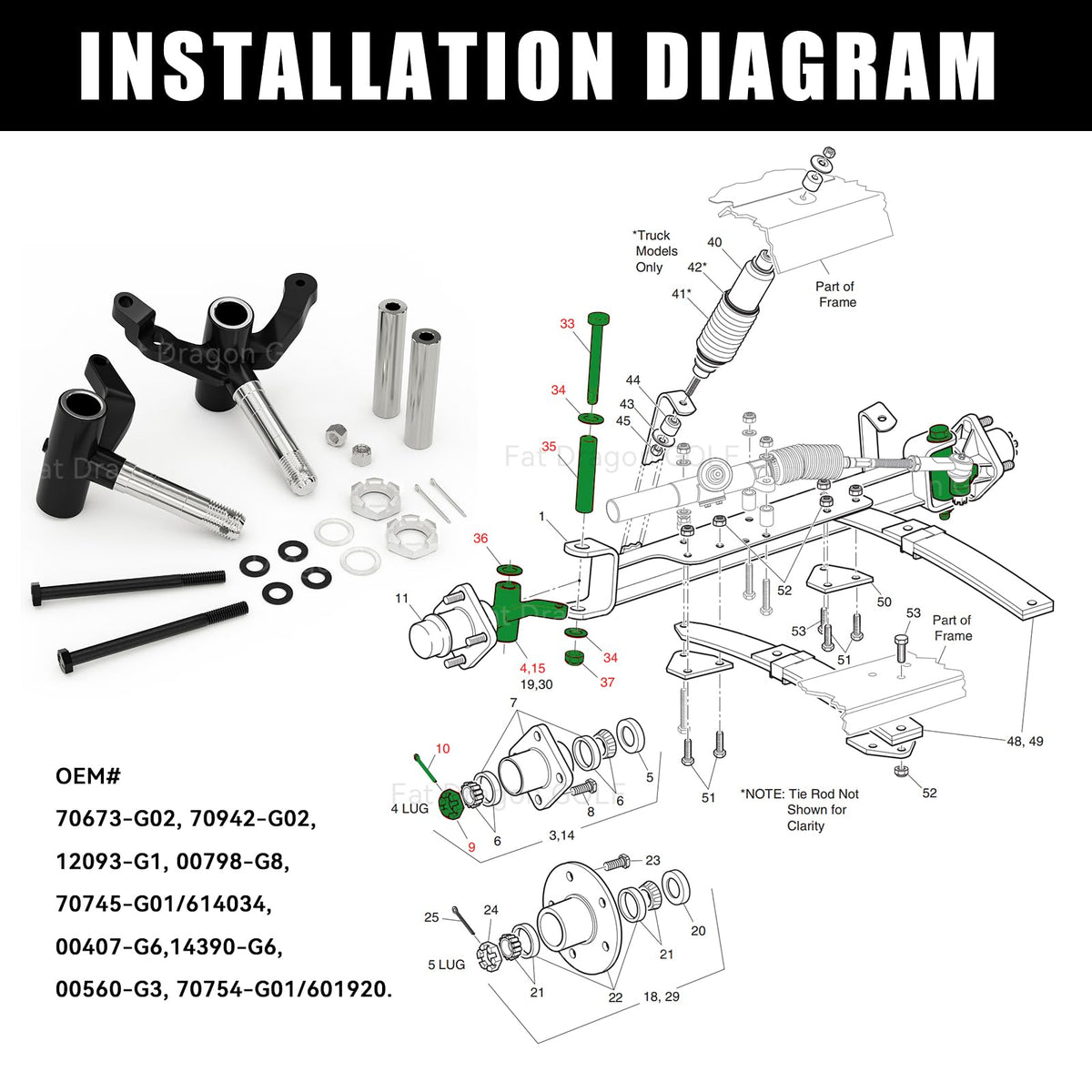 Panglong deluxe spindle kit hardware with seals and bolts for quick installation