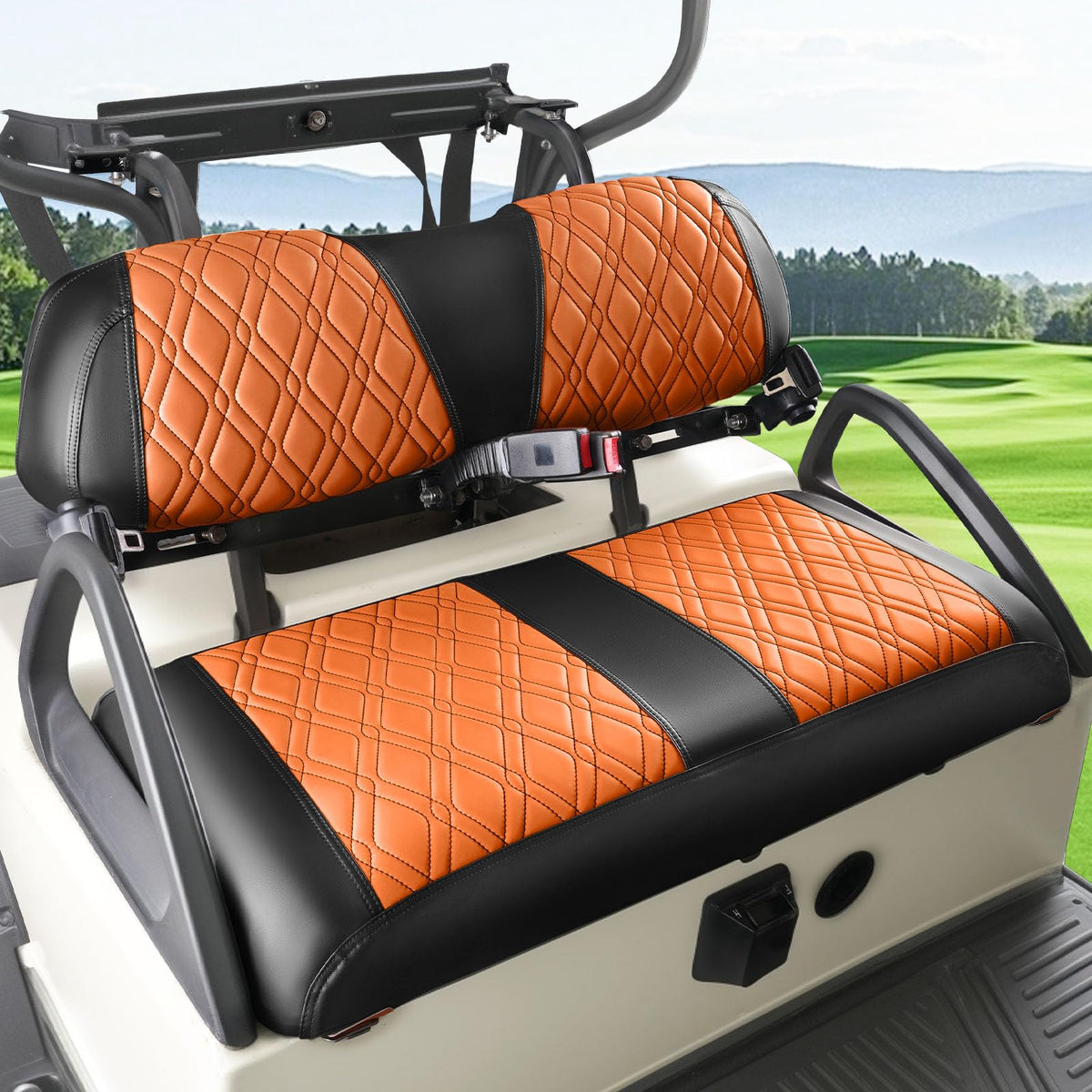 Panglong Diamond Cross front seat cover close-up with premium stitching detail.