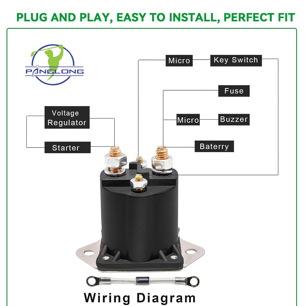 Panglong direct-fit 12V solenoid relay for easy plug-and-play installation.