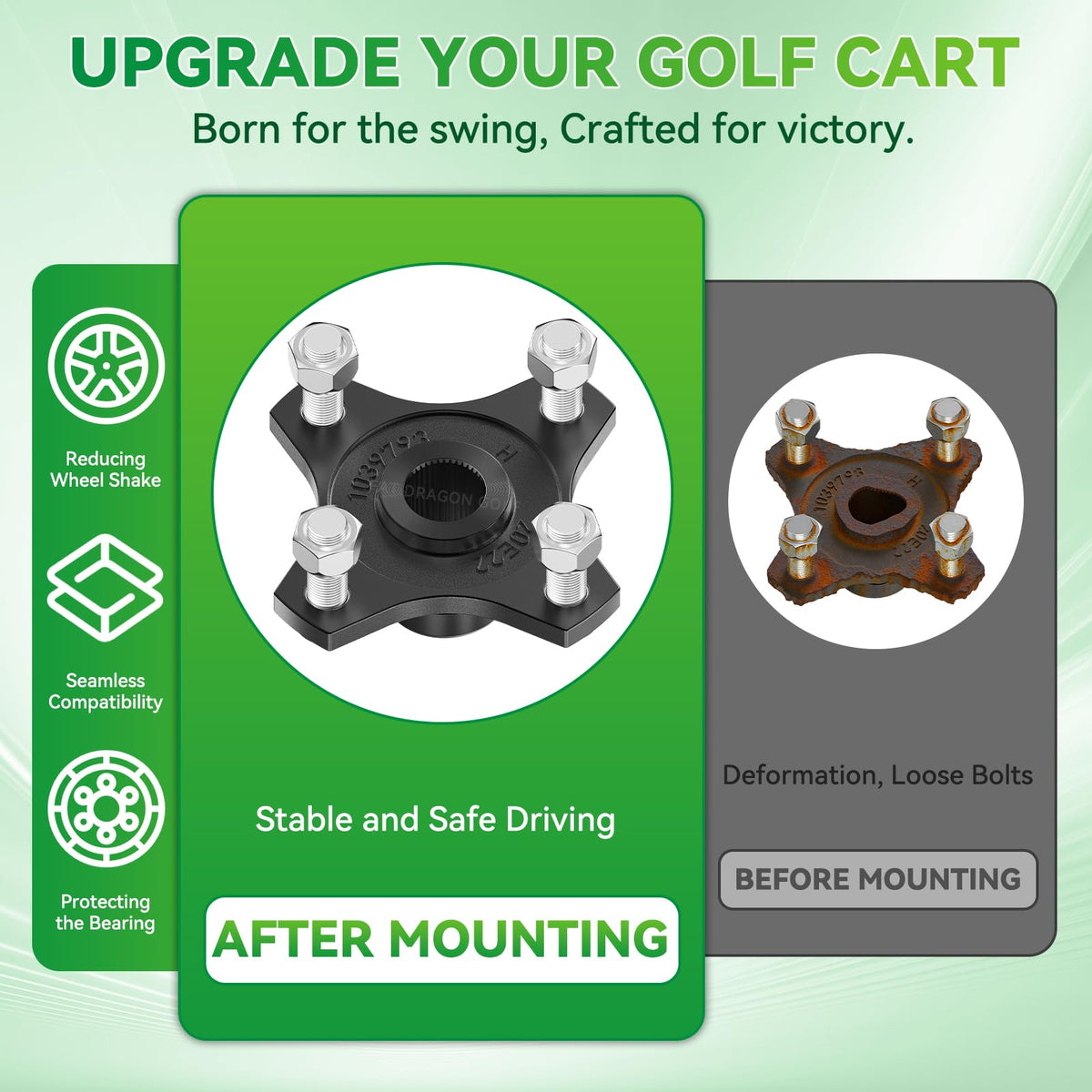 Easy installation with included parts for faster Club Car hub replacement