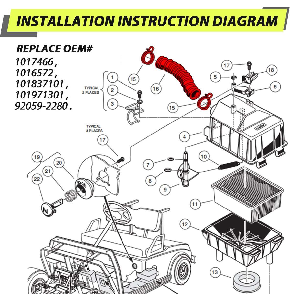 Panglong engine bay with Kawasaki compatibility for Club Car DS.