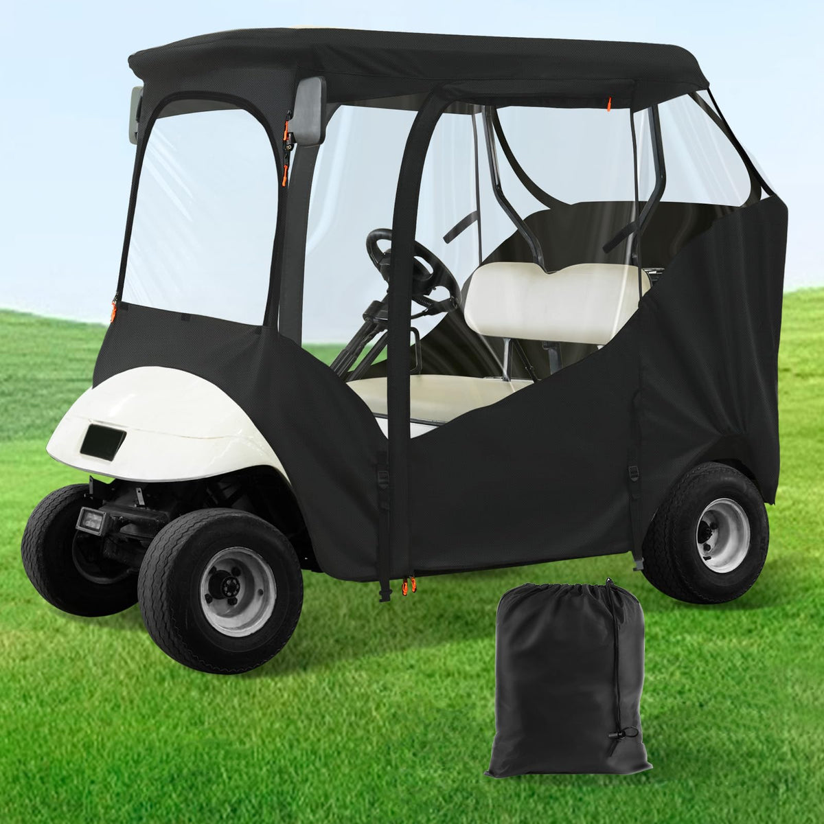 Panglong EZGO enclosure front zipper protects against drizzle while driving