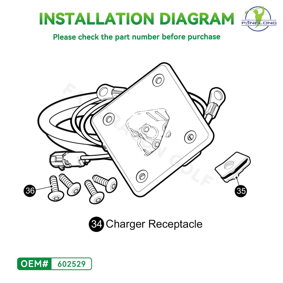 Panglong EZGO RXV 48V receptacle front view highlights durable design.