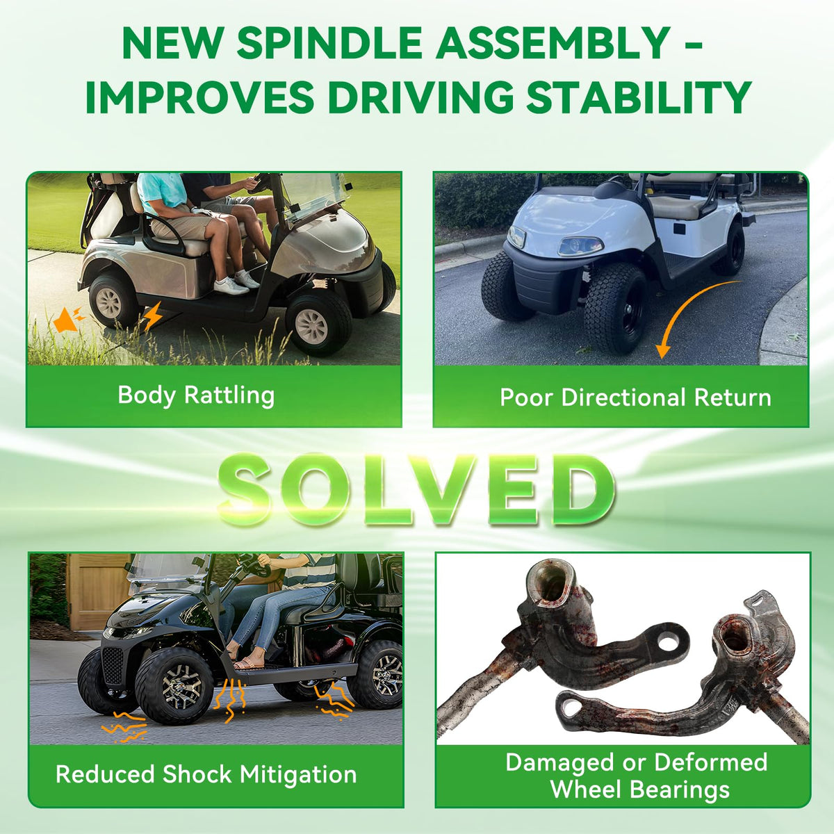 Panglong EZGO RXV front spindle hub area emphasizing alignment