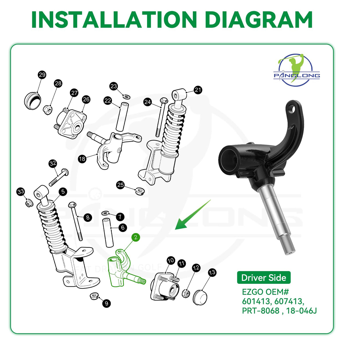 Panglong EZGO RXV steering spindle left enhances steering feel