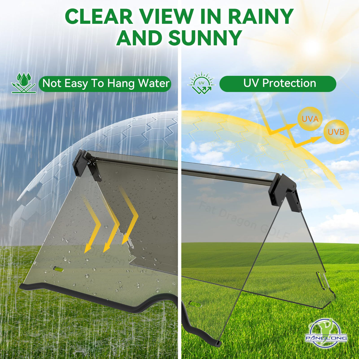 Panglong EZGO RXV tinted windshield clips included for quick, drilling-free installation