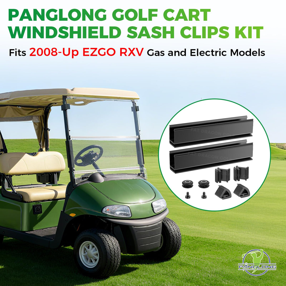 Panglong EZGO RXV windshield clips kit pack showing complete replacement set.