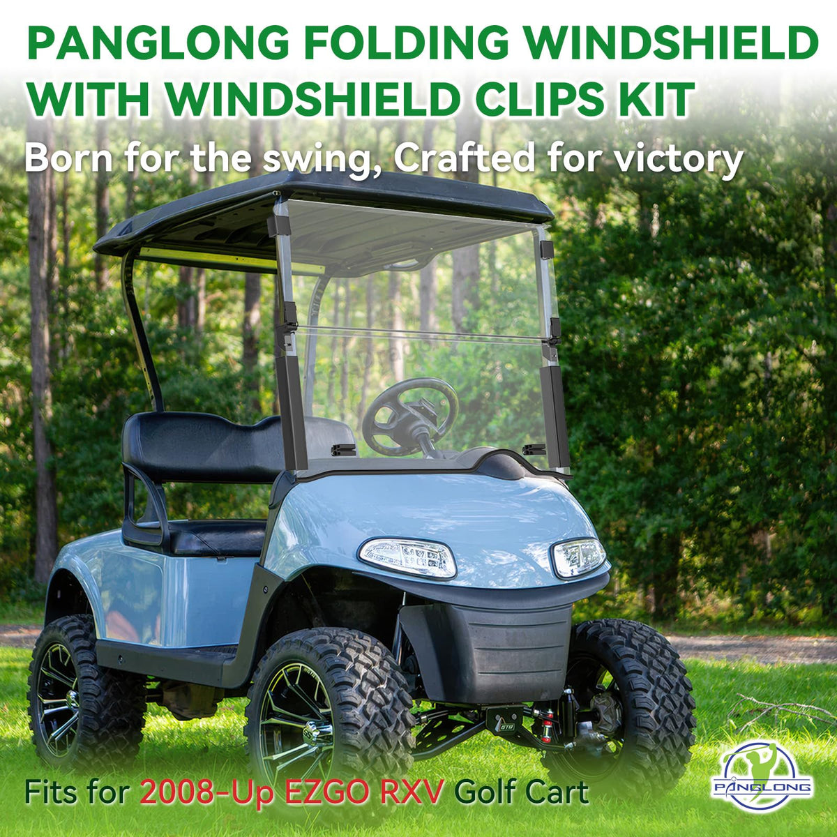Panglong EZGO RXV windshield fits 2008-Up models with precise alignment.