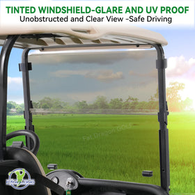 Panglong EZGO RXV windshield folded-compact demonstrates foldable design for summer ventilation