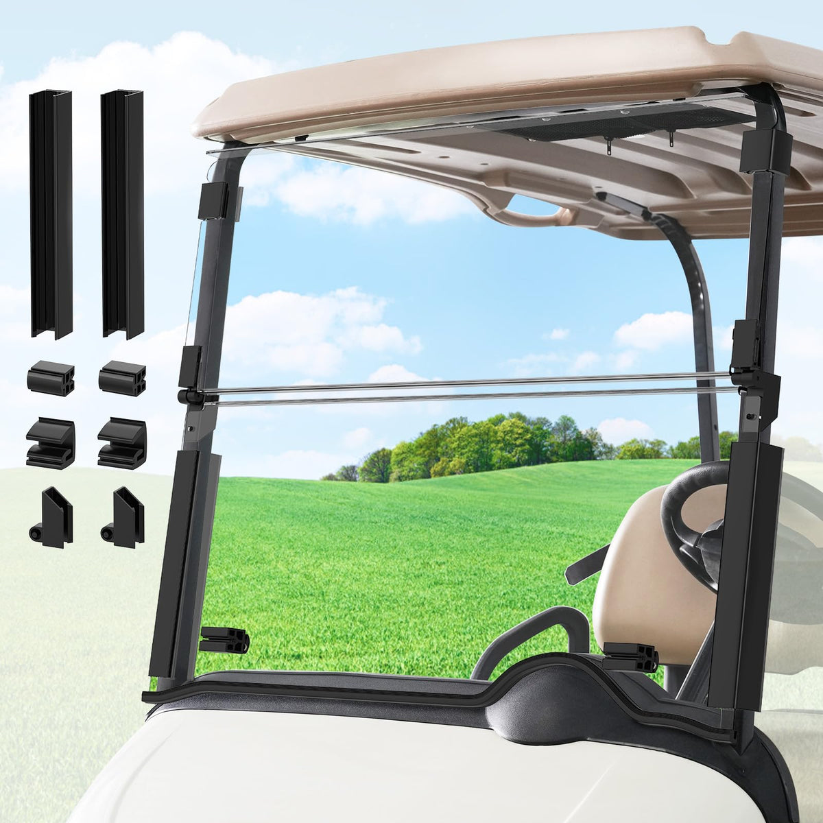 Panglong EZGO RXV windshield front view with clear visibility and wind protection.