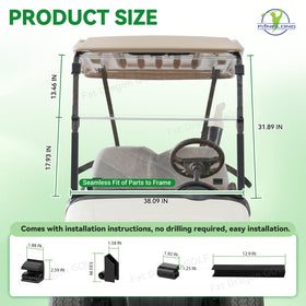 Rain-ready Panglong EZGO RXV windshield showing protection and ventilation options.