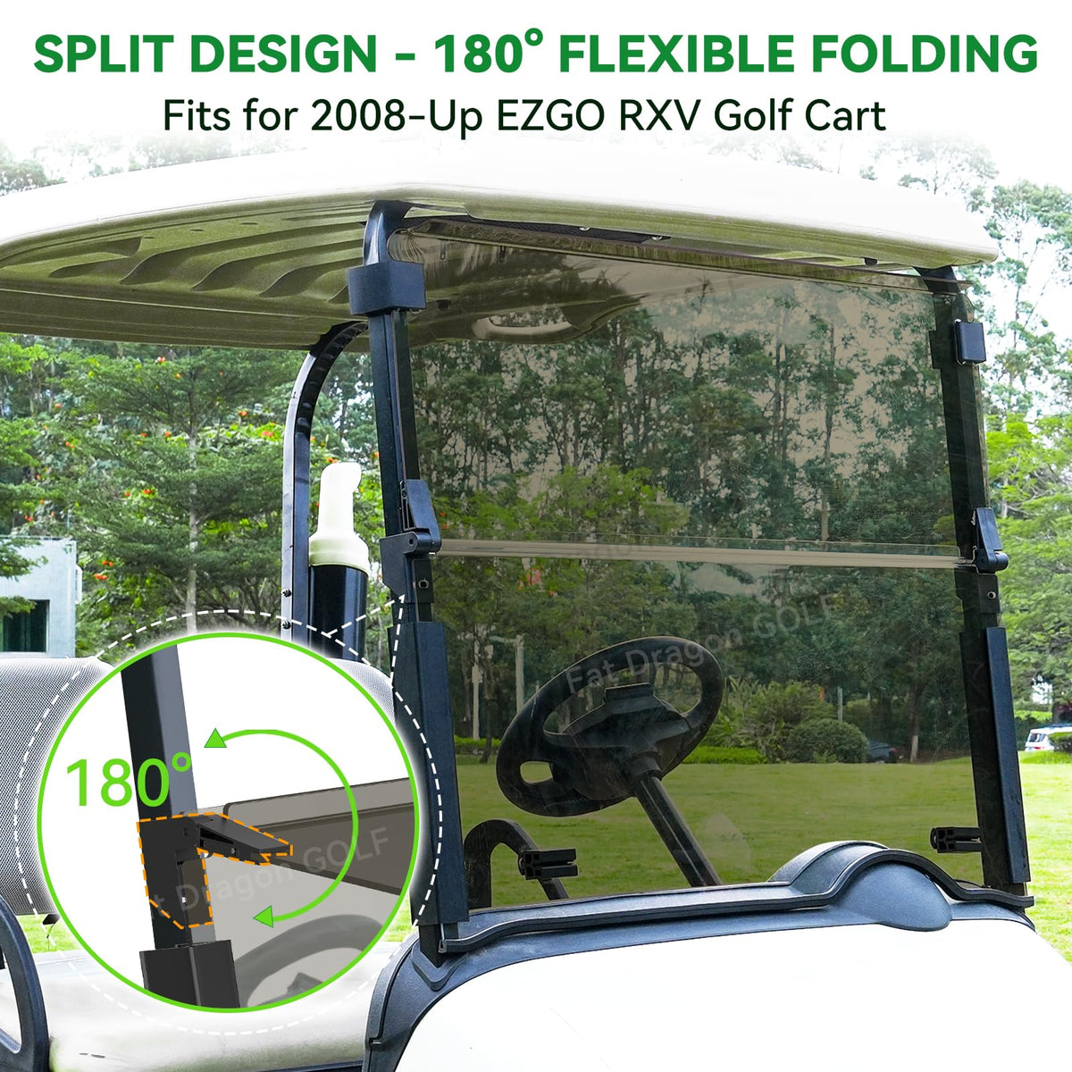 Panglong EZGO RXV tinted windshield lower view reduces glare for daytime drives